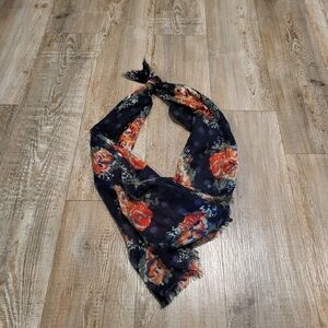 Floral Red And Navy Rectangle Scarf